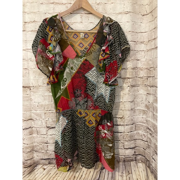 Dresses & Skirts - Pinkerton Dress Womens Medium Silk Ruffle Retro Geometric Lightweight Semi Sheer